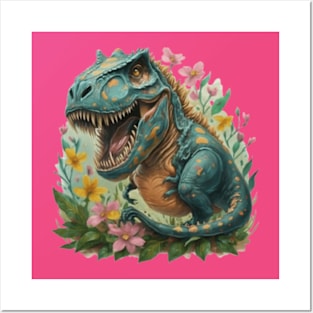 cute floral dinosaur gift ideas,trex dinosaur tees kids tees,dino hoodies gifts Posters and Art